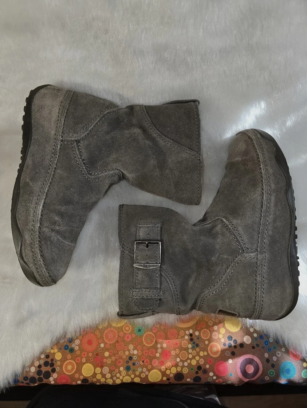 FitFlop Gray Suede Superboot Short Ankle Boots - Kids/Women